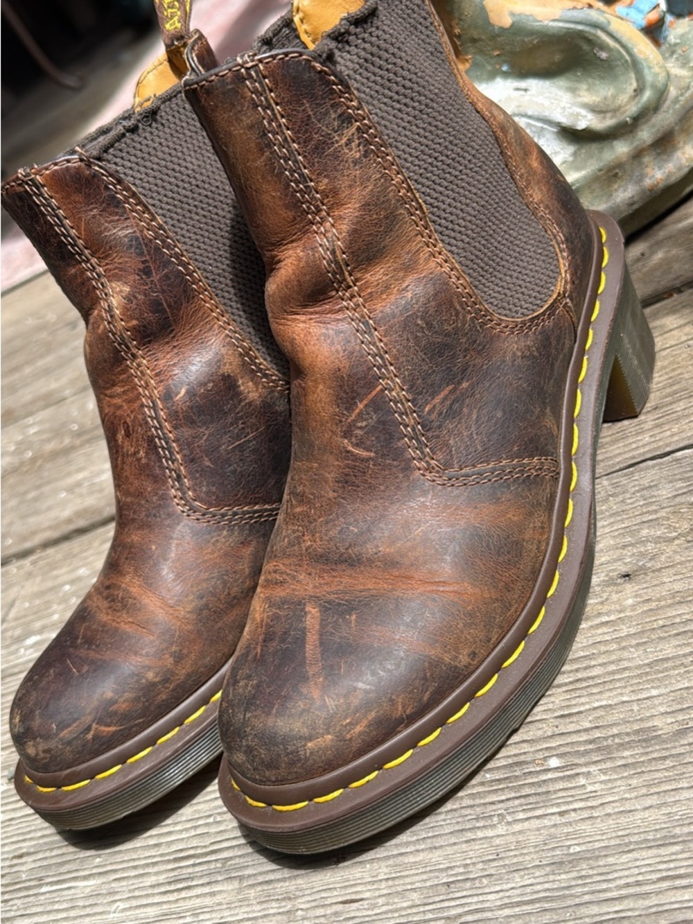 Dr. Martens Brown Leather Boot with Yellow Lining